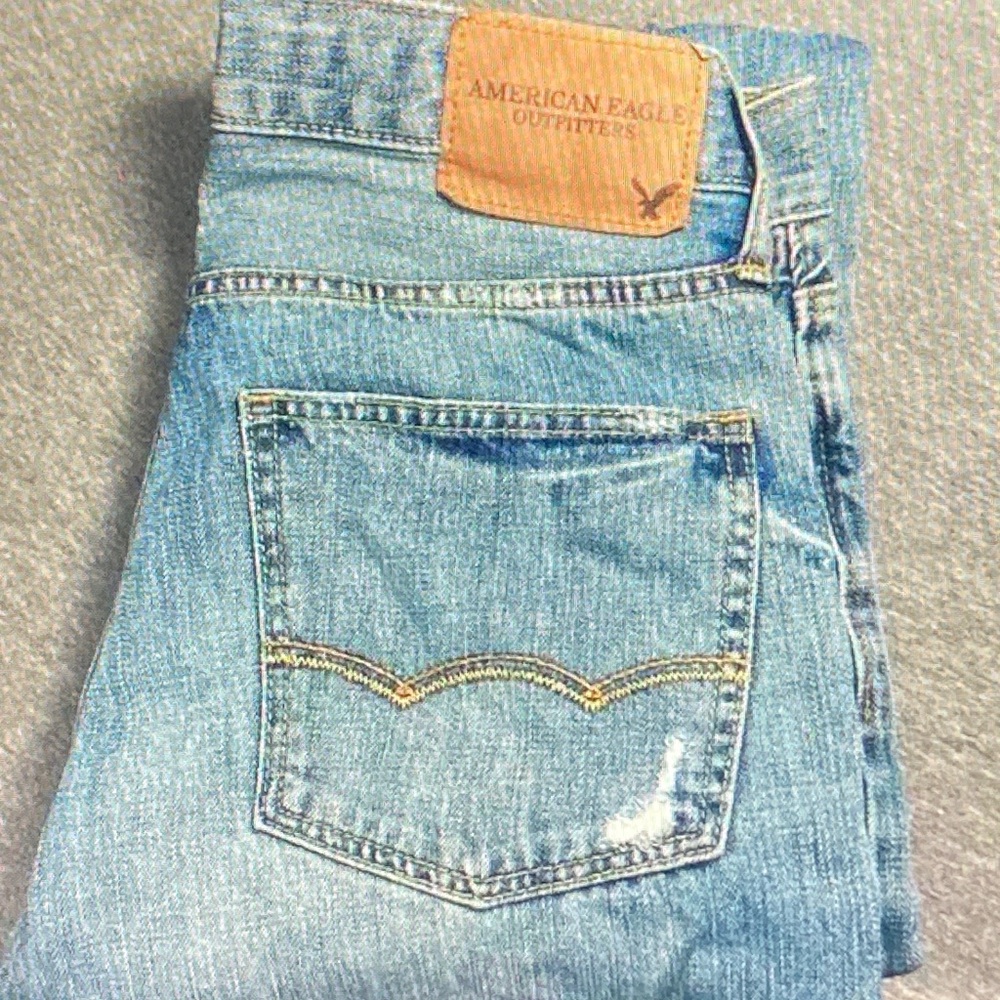 American Eagle Outfitters Light Blue Jeans with Tan Patch